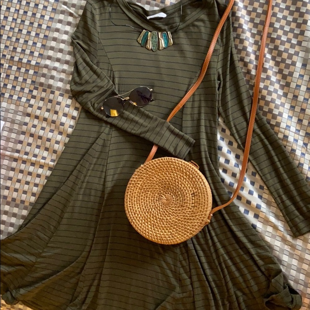 UO Striped long sleeve skater dress